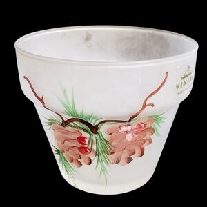 Viking Glass Vintage Handpainted Candle Votive Holder Dish Pinecones Holiday